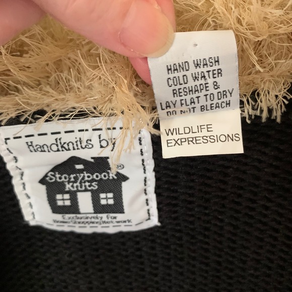 Storybook Knits Wildlife Expressions Tiger Print Faux Fur Trim Cardigan XS Black - Picture 5 of 15